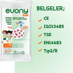 Evony Kids 3 Katlı Çocuk Maskesi 10 Adet