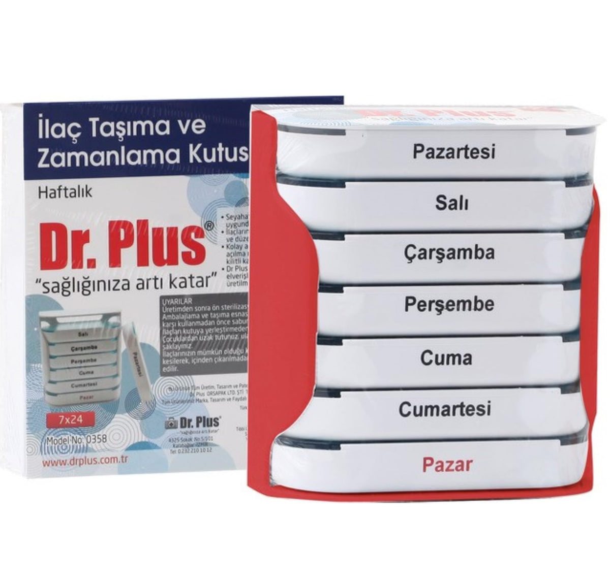 Dr. Plus İlaç Saklama Kutusu 7 x 24 Haftalık, 7 Gün Her Gün İçin 4 Bölme