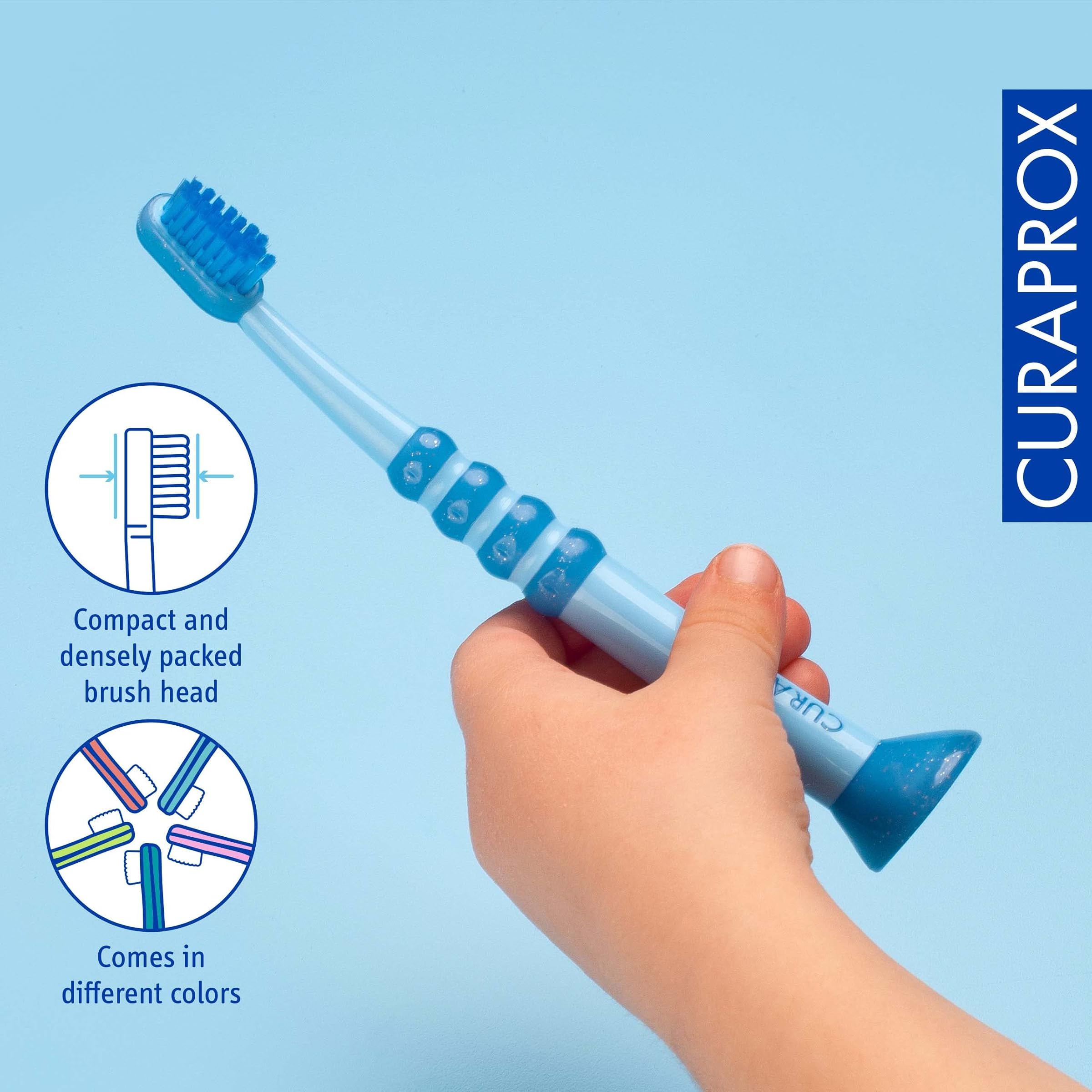 Curaprox Bebek diş fırçası – Bebekler için ilk diş fırçası 4260 ekstra yumuşak kürler kıllı ve küçük kauçuk başlıklı – İlk dişler için – rastgele renk