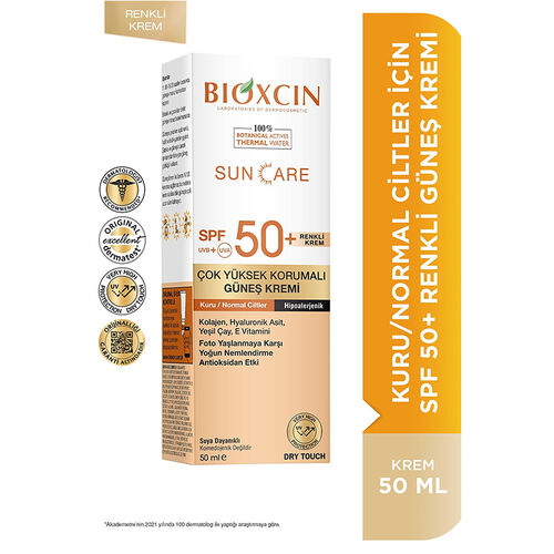 Bioxcin Sun Care Kuru Ciltler için Güneş Kremi SPF 50+ 50 ml - Renkli