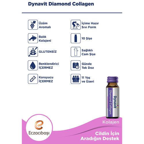 Eczacıbaşı Dynavit Diamond Collagen Sıvı Takviye Edici Gıda 10 x 50 ml