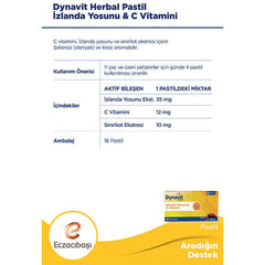 Eczacıbaşı Dynavit Herbal İzlanda Yosunu ve C Vitamini İçerikli 16 Adet Pastil (Promosyon Ürünü)