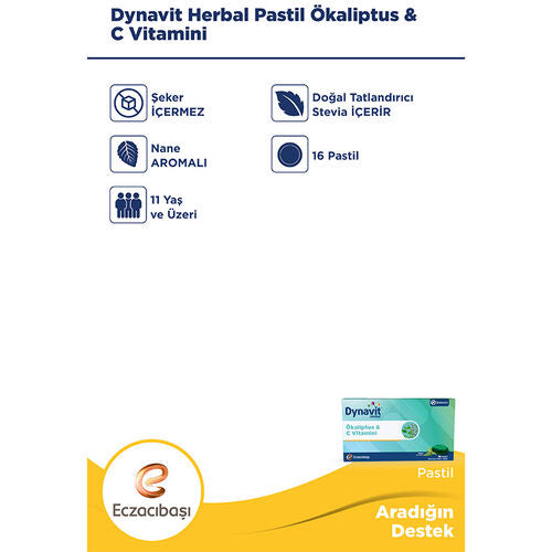 Eczacıbaşı Dynavit Herbal Mentol Aroması ve Ökaliptus İçeren 16 Adet Pastil