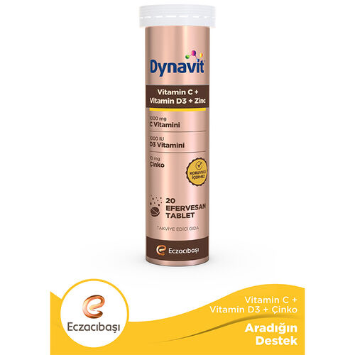 Eczacıbaşı Dynavit Vitamin C + Vitamin D3 + Çinko Efervesan Tablet 20 Adet