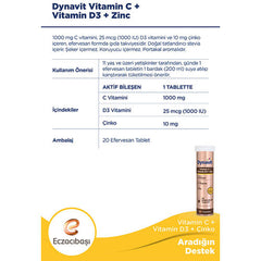 Eczacıbaşı Dynavit Vitamin C + Vitamin D3 + Çinko Efervesan Tablet 20 Adet