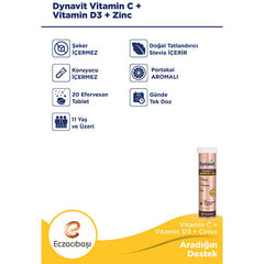 Eczacıbaşı Dynavit Vitamin C + Vitamin D3 + Çinko Efervesan Tablet 20 Adet