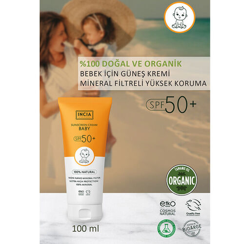 INCIA Bebek İçin %100 Doğal Güneş Kremi Spf50 100 ml