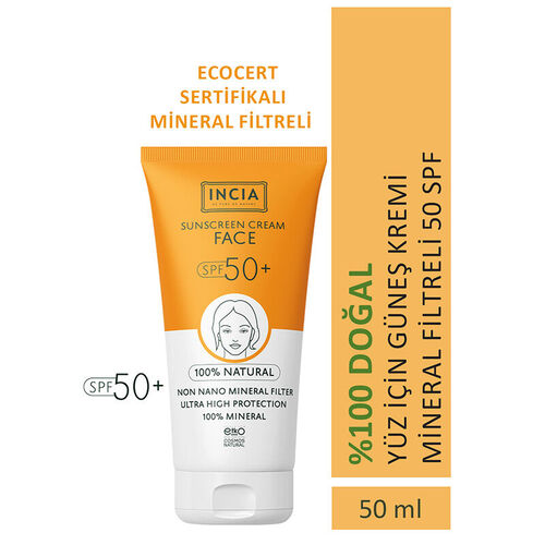 INCIA Yüz İçin %100 Doğal Güneş Kremi 50 SPF 50 ml