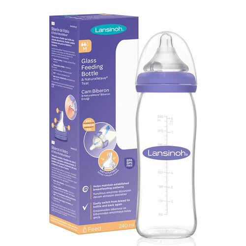 Lansinoh Cam Biberon ve NaturalWave Biberon Emziği 240 ml