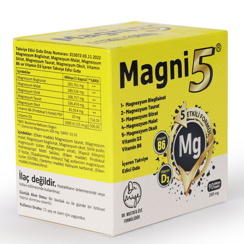 Magni5 Magnezyum Vitamin D3 B6 İçeren Takviye Edici Gıda 90 Kapsül