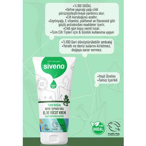 Siveno Defne Yaprağı Yağlı El ve Vücut Kremi 50 ml