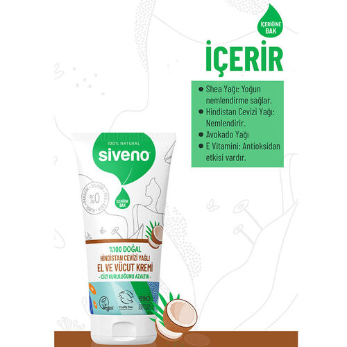 Siveno Hindistan Cevizi Yağlı El ve Vücut Kremi 50 ml