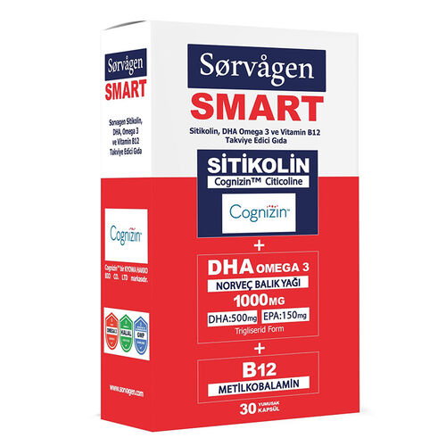 Sorvagen Smart Sitikolin DHA Omega 3 ve B12 30 Kapsül