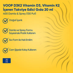 Voop D3K2 Vitamin İçeren Takviye Edici Gıda 20 ml