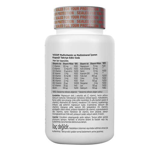 Voop Multivitamin ve Multimineral İçeren Takviye Edici Gıda 30 Kapsül