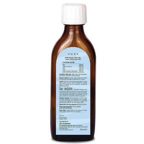 Voop Omega 3 Balık Yağı İçeren Takviye Edici Gıda 150 ml