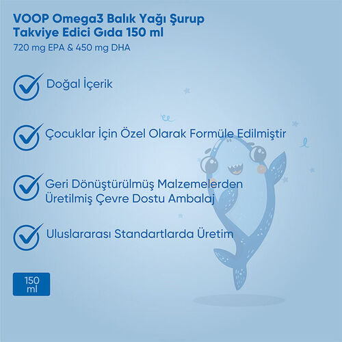 Voop Omega 3 Balık Yağı İçeren Takviye Edici Gıda 150 ml