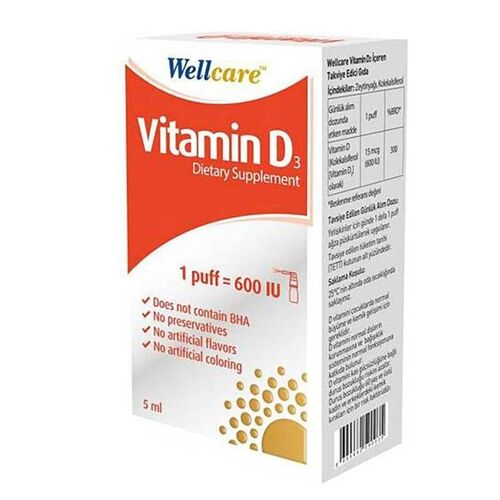 Wellcare Vitamin D3 İçeren Takviye Edici Gıda 5 ml 1 Fıs 600 IU