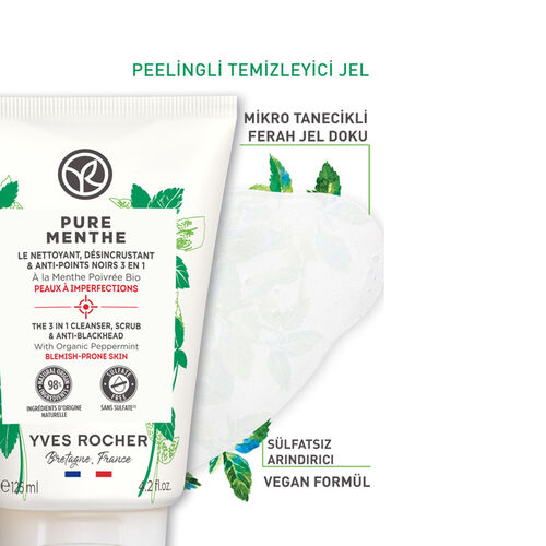 Yves Rocher Pure Menthe Peeling Etkili Yüz Yıkama Jeli 125 ml